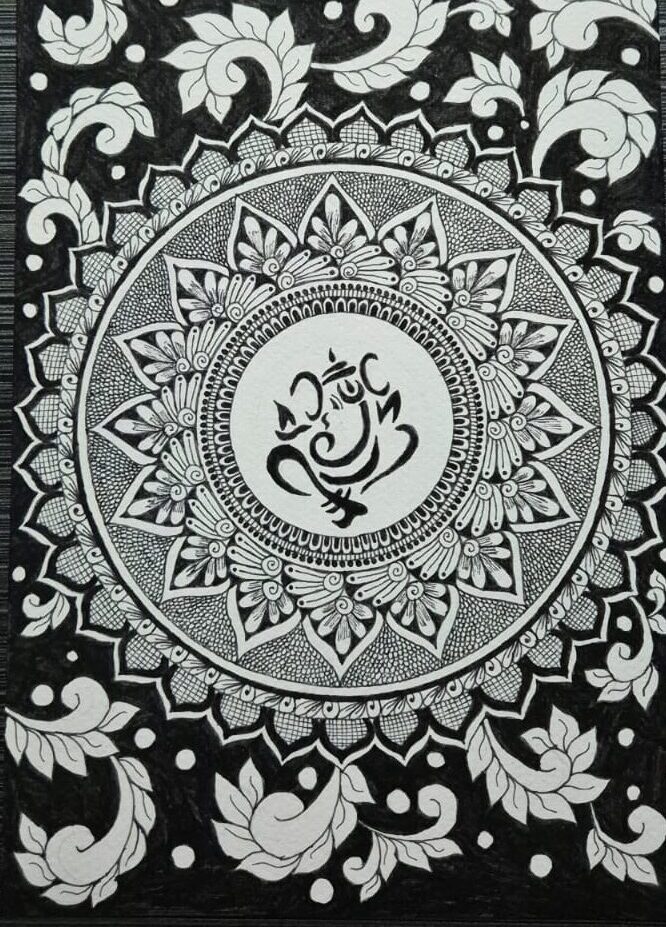 mandala art of ganesha in black floral