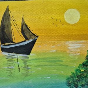 Sunset Boat Painting