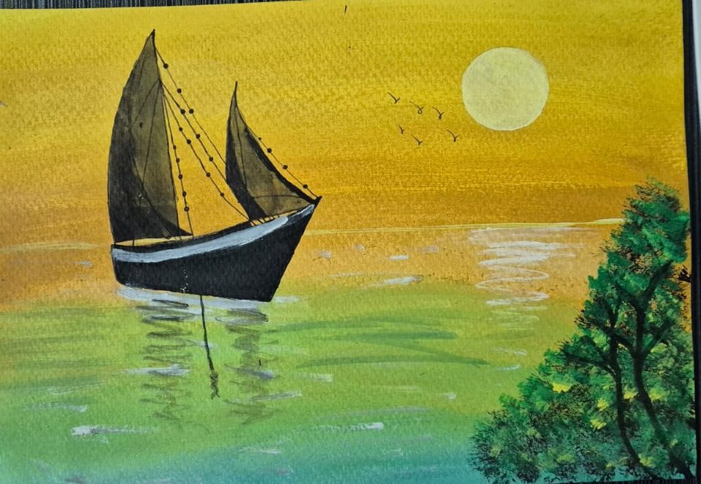 Sunset Boat Painting