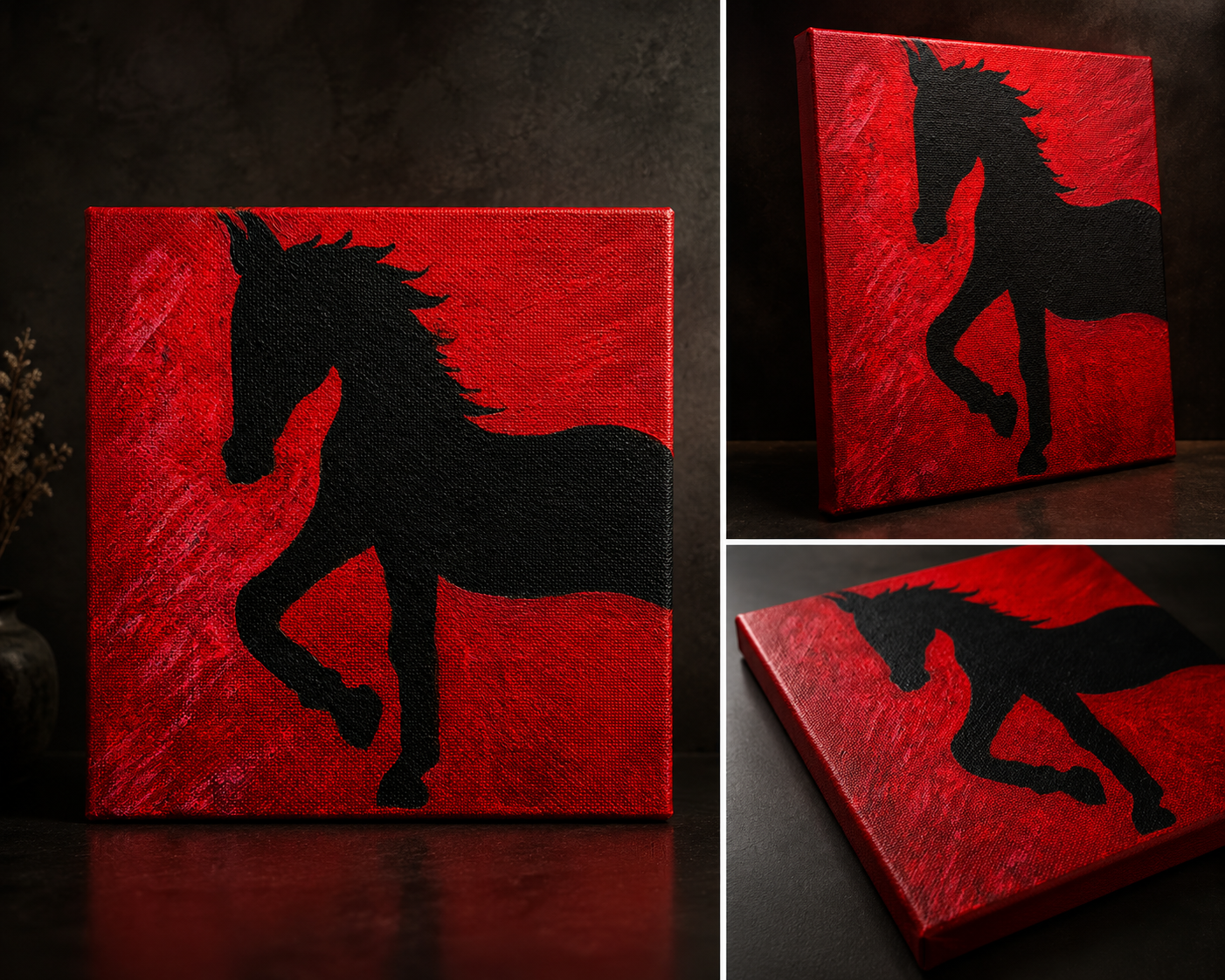 Black Horse – Red & Black Canvas Art - Image 2
